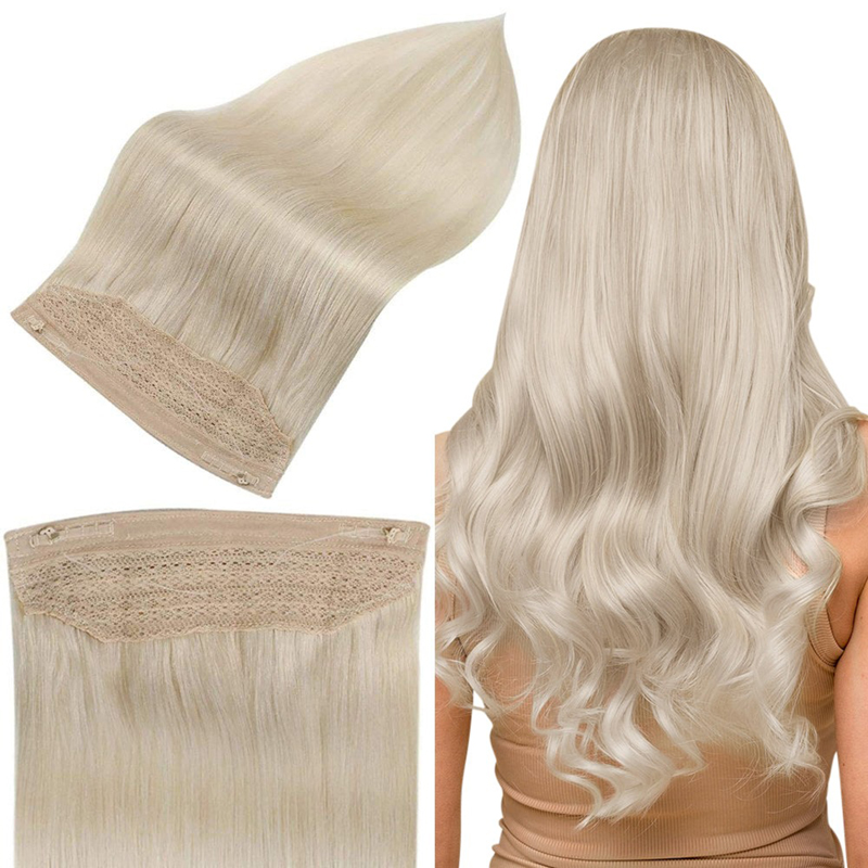 Extensions de cheveux 100 % humains Halo blond platine #60 100 g.