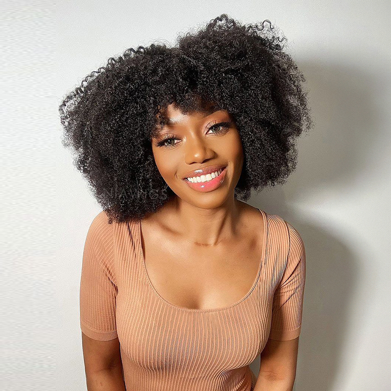 Perruque frisée afro crépue 13x4 avec frange perruques avant en dentelle de cheveux humains