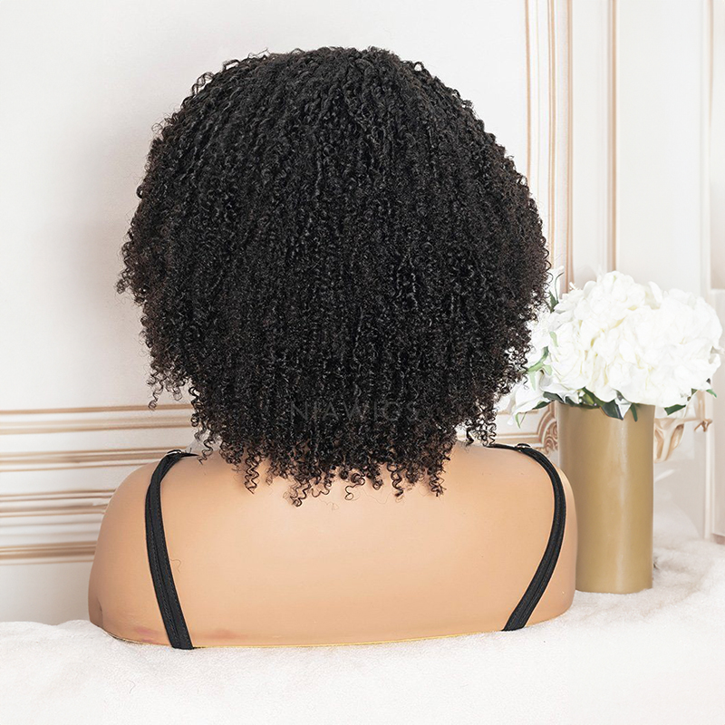 Perruque frisée afro crépue 13x4 avec frange perruques avant en dentelle de cheveux humains