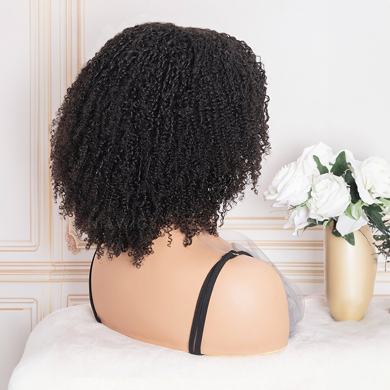 Perruque frisée afro crépue 13x4 avec frange perruques avant en dentelle de cheveux humains
