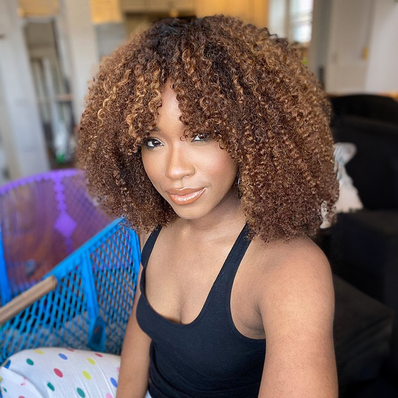 Perruque frisée afro crépue 13x4 avec frange perruques avant en dentelle de cheveux humains
