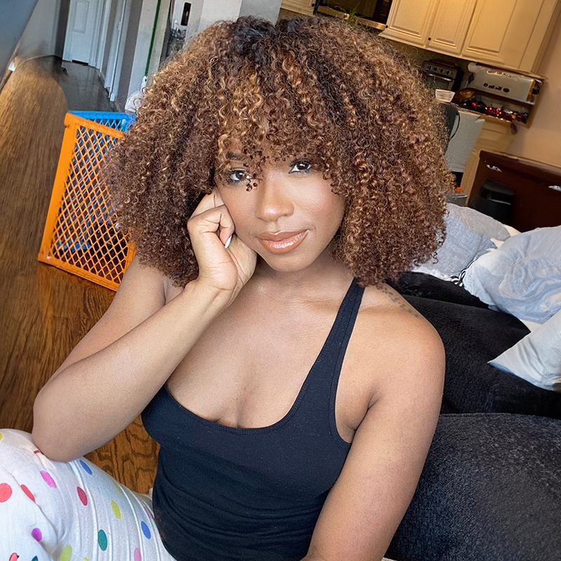 Perruque frisée afro crépue 13x4 avec frange perruques avant en dentelle de cheveux humains