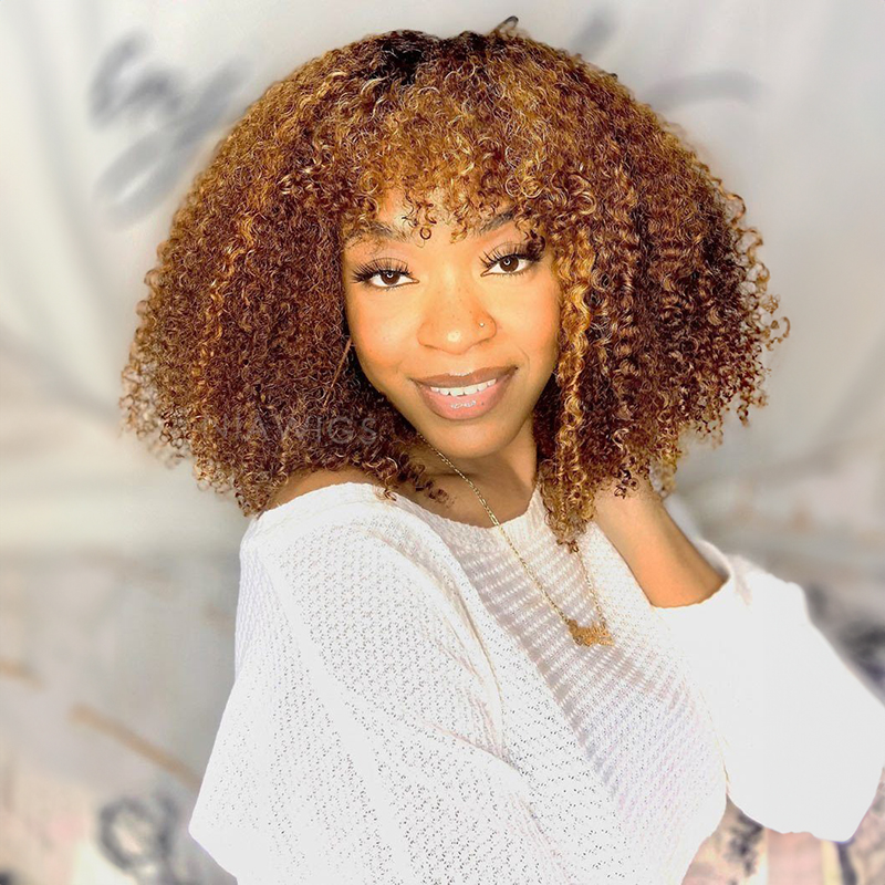 Perruque frisée afro crépue 13x4 avec frange perruques avant en dentelle de cheveux humains