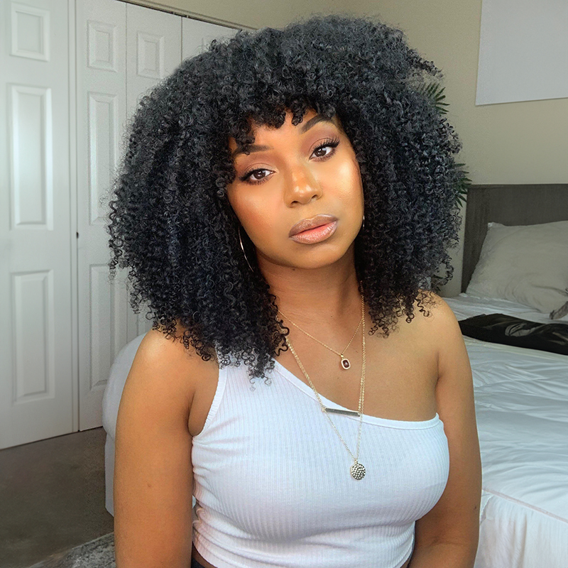 Perruque frisée afro crépue 13x4 avec frange perruques avant en dentelle de cheveux humains