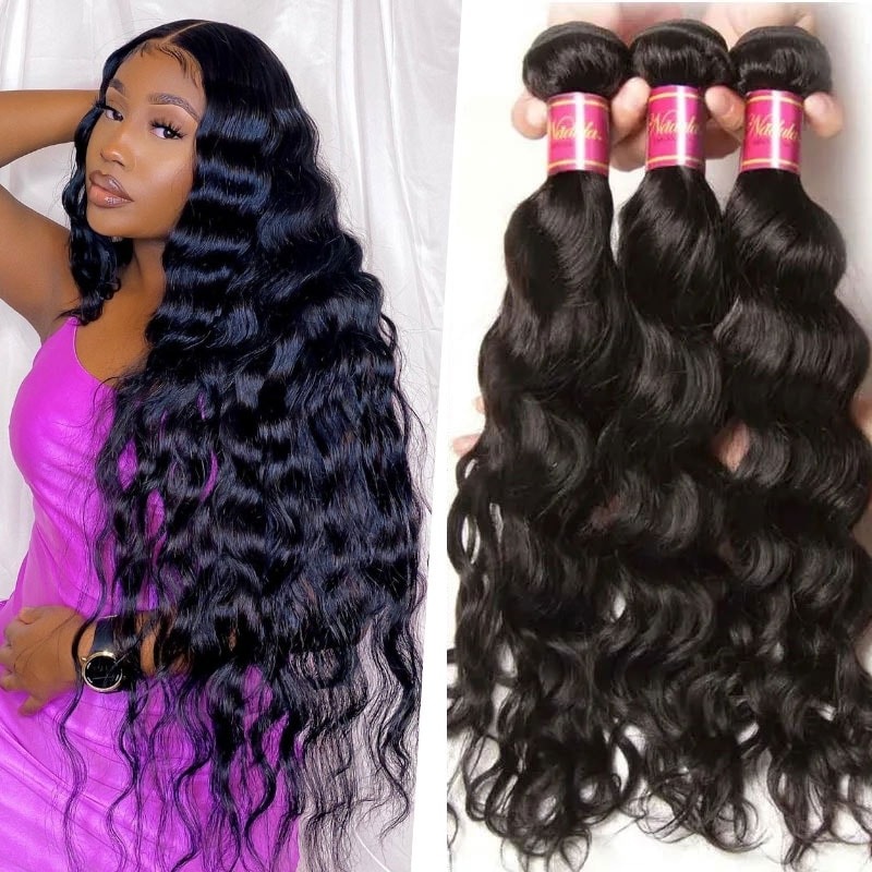 3 paquets de cheveux vierges postiches ondulées naturelles Extensions de tissage de cheveux