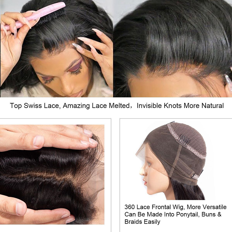 Cheveux frontaux de vague de corps de perruques de dentelle 360 ​​avec la densité des cheveux 180% de bébé