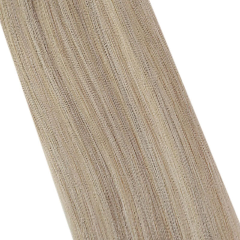 Extensions de cheveux humains Remy à clip sans couture en PU blond cendré (#P18/613)