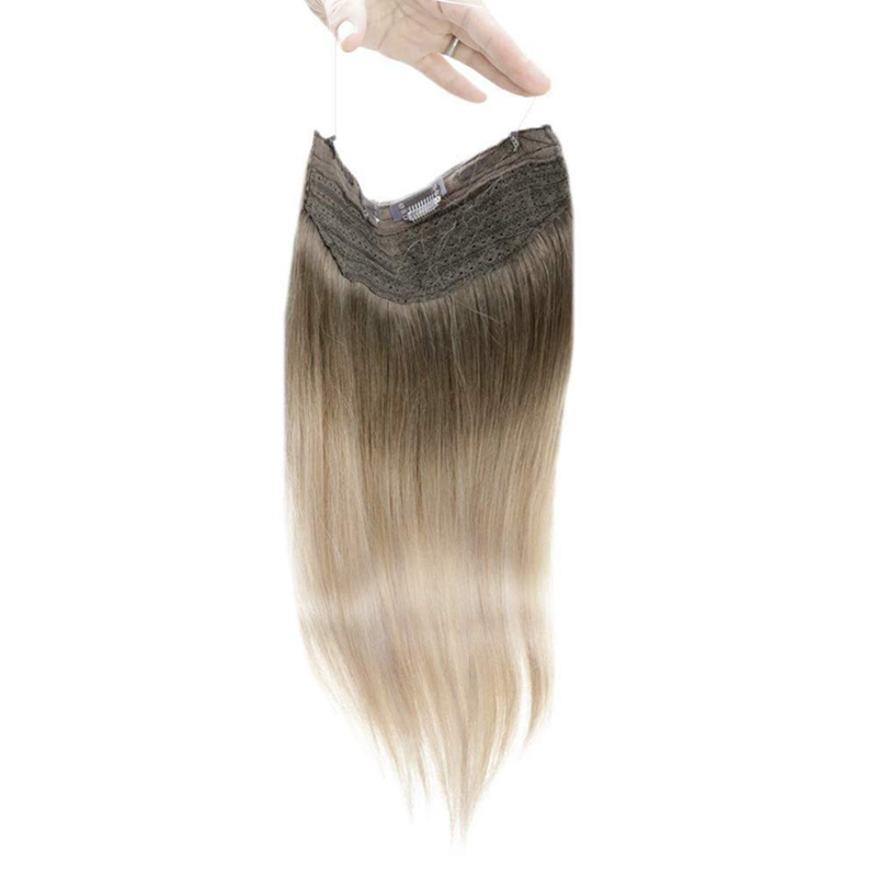 Extensions de cheveux Balayage Halo cheveux humains bruns et blonds #8/60/18