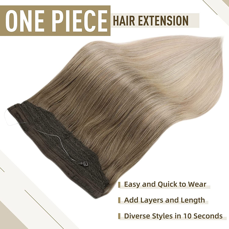 Extensions de cheveux Balayage Halo cheveux humains bruns et blonds #8/60/18