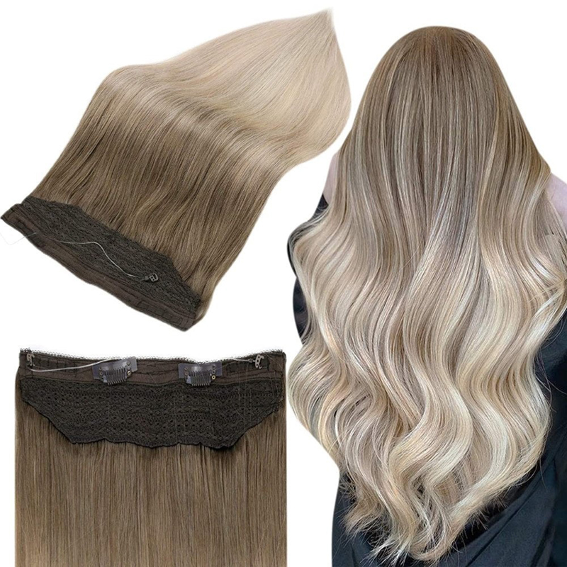 Extensions de cheveux Balayage Halo cheveux humains bruns et blonds #8/60/18