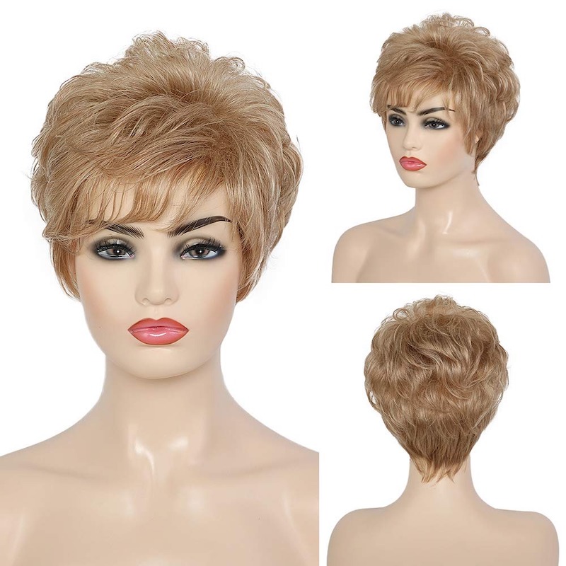 Perruques synthétiques blondes pour femmes, couleur mixte, coupe Pixie, perruques quotidiennes