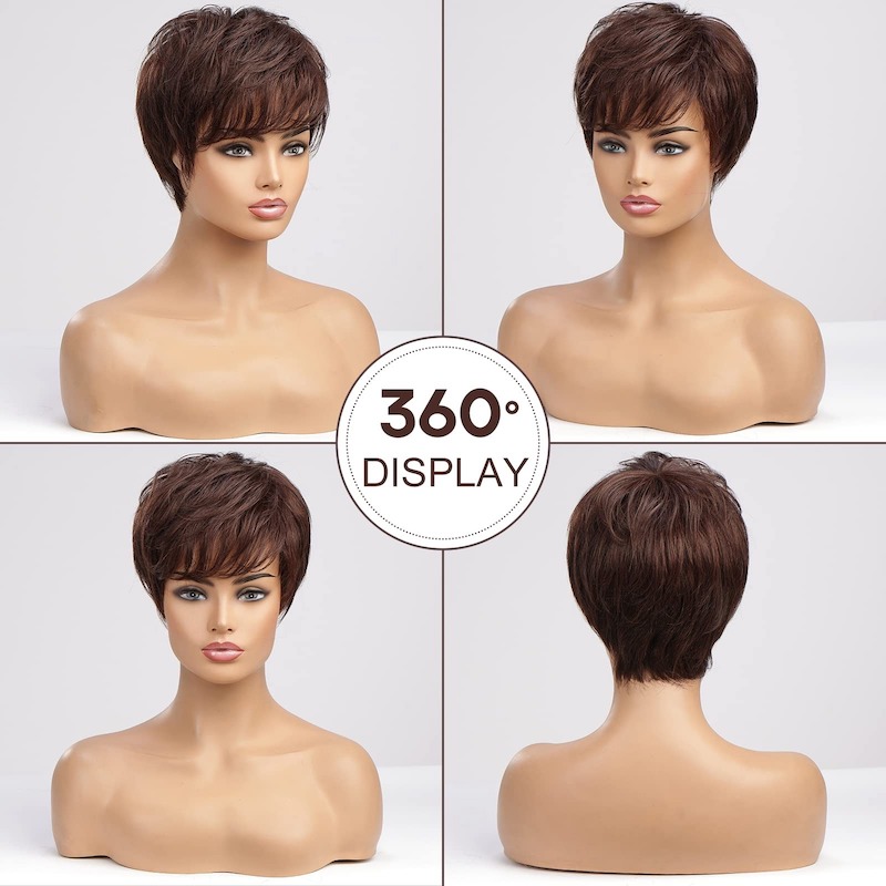 Perruque synthétique marron coupe lutin pour femmes, perruques quotidiennes de style superposé
