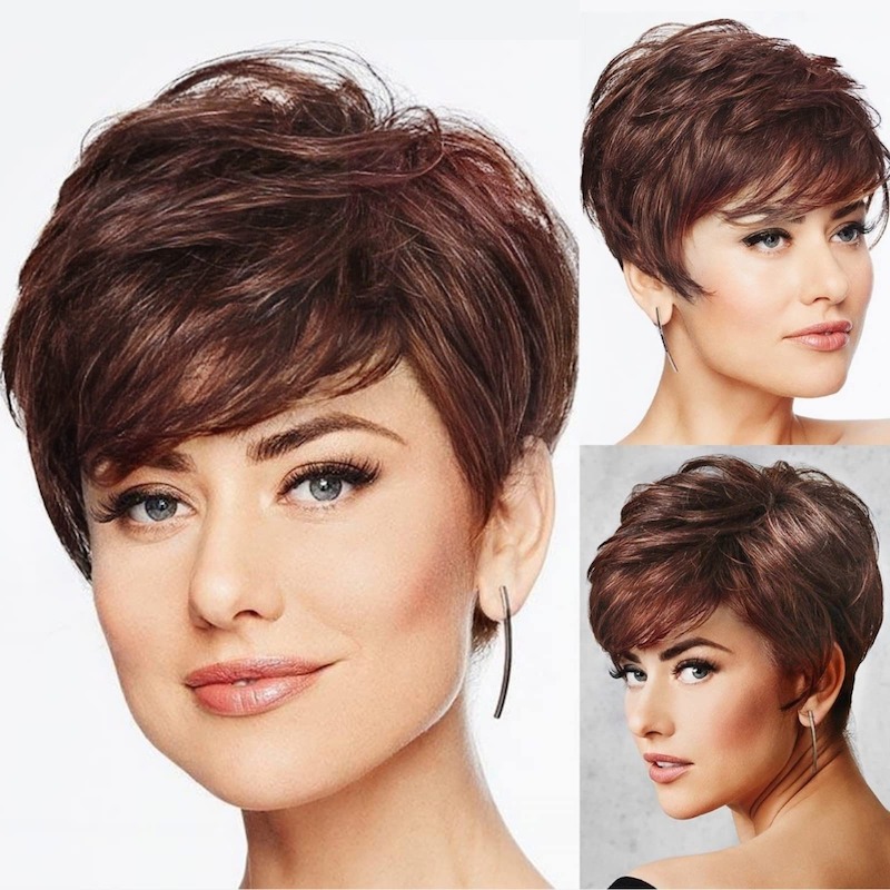 Perruque synthétique marron coupe lutin pour femmes, perruques quotidiennes de style superposé