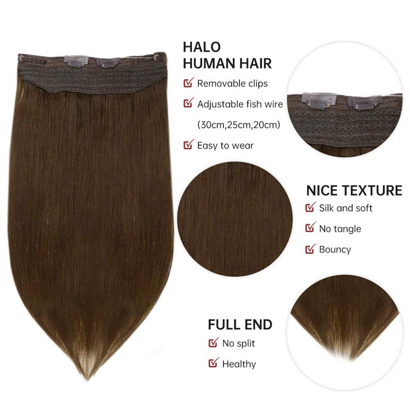 Extensions invisibles de cheveux de halo de l'extension 100g de halo de cheveux humains de Brown #4