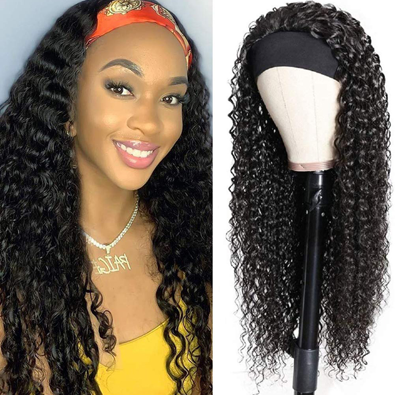 Deep Wave Bandeau Perruques Cheveux Humains Aucun Dentelle Perruques 150% Densité Avec Des Cheveux De Bébé