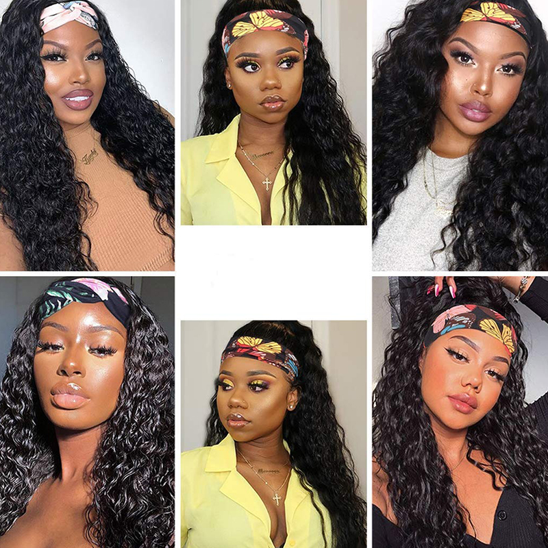 Deep Wave Bandeau Perruques Cheveux Humains Aucun Dentelle Perruques 150% Densité Avec Des Cheveux De Bébé