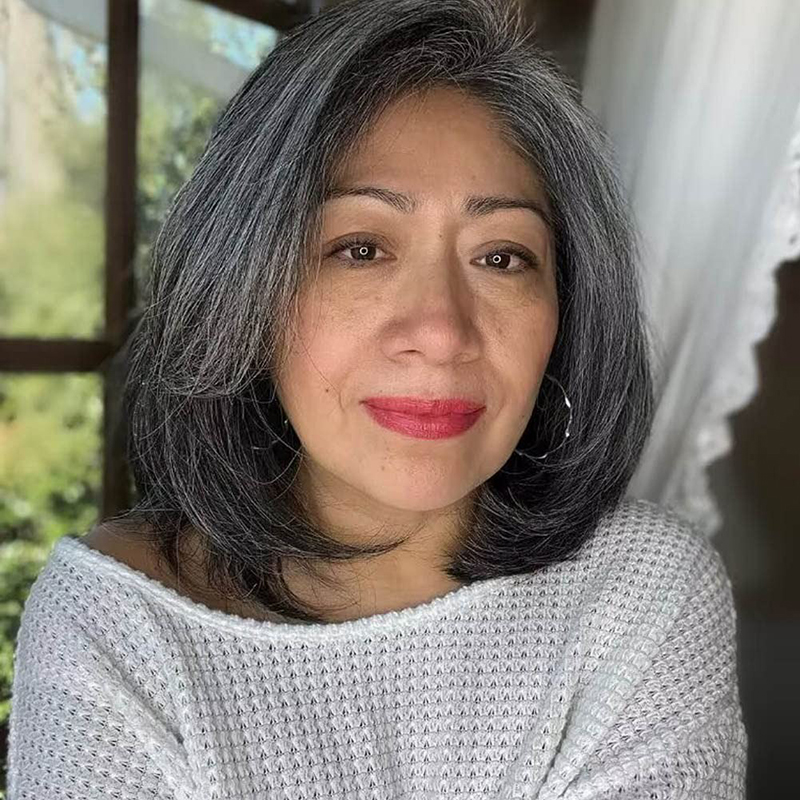 Perruque Bob de cheveux humains gris, perruque droite de cheveux sel et poivre 150% 10 pouces