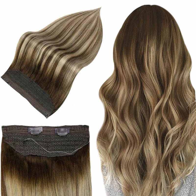 Extensions de cheveux Halo Extensions de fil de poisson blond à reflets bruns #4/27/4