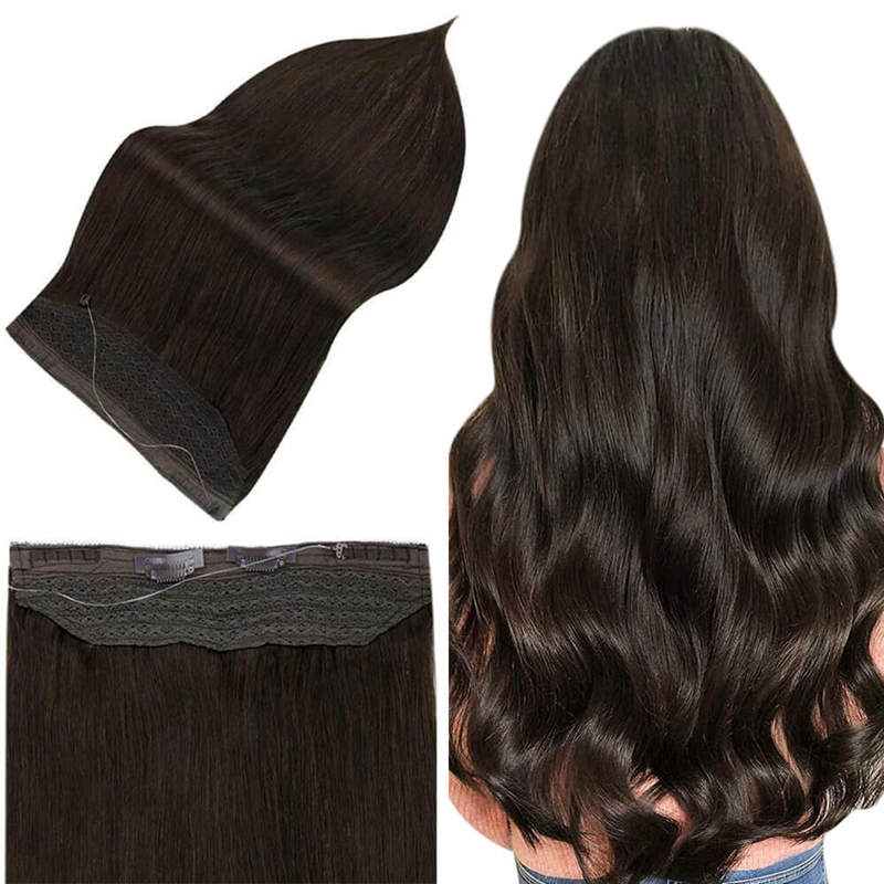 Extensions de cheveux Halo Brun le plus foncé #2 Extensions de fil de poisson invisibles