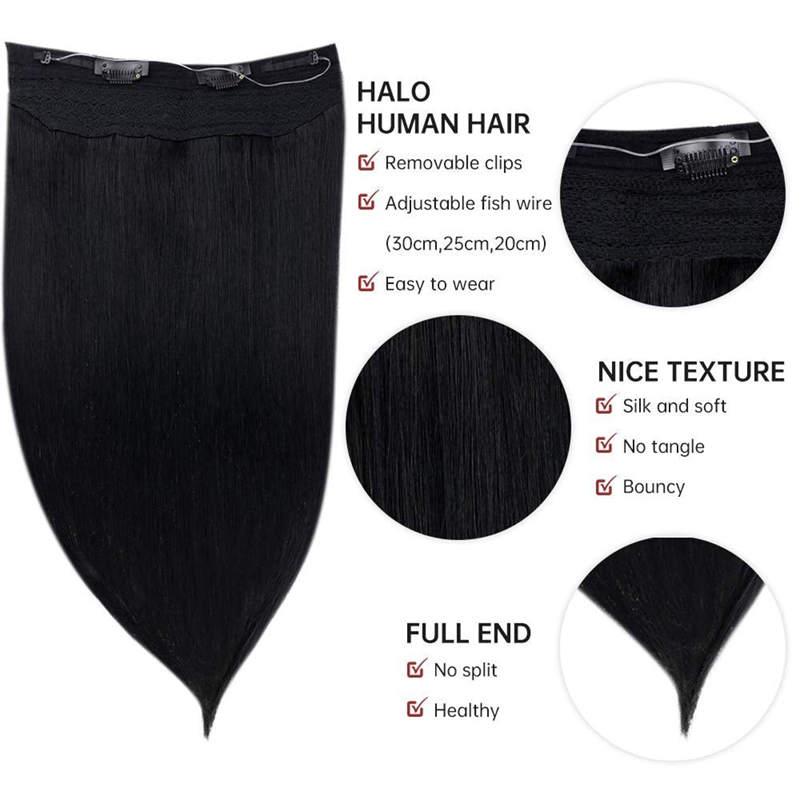 Extension de cheveux humains Halo 100g Noir de jais #1 Extensions de cheveux Halo invisibles
