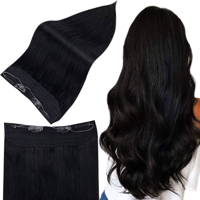 Extension de cheveux humains Halo 100g Noir de jais #1 Extensions de cheveux Halo invisibles