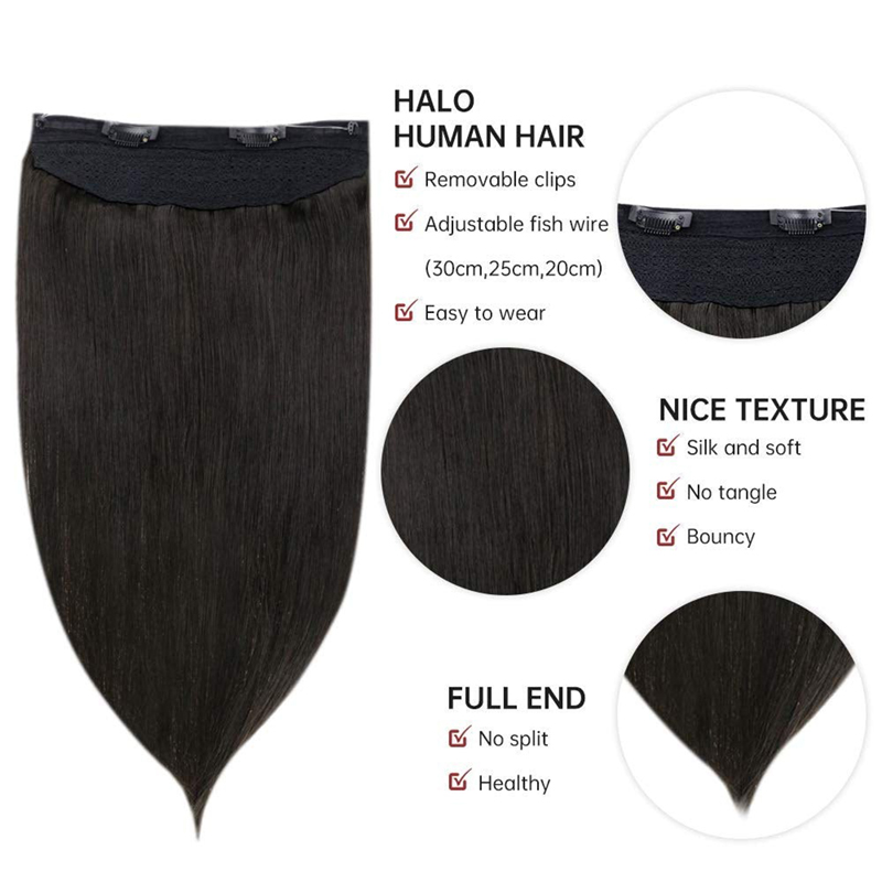 Extension de cheveux humains Halo 100g Off Black #1B Extensions de cheveux Halo invisibles