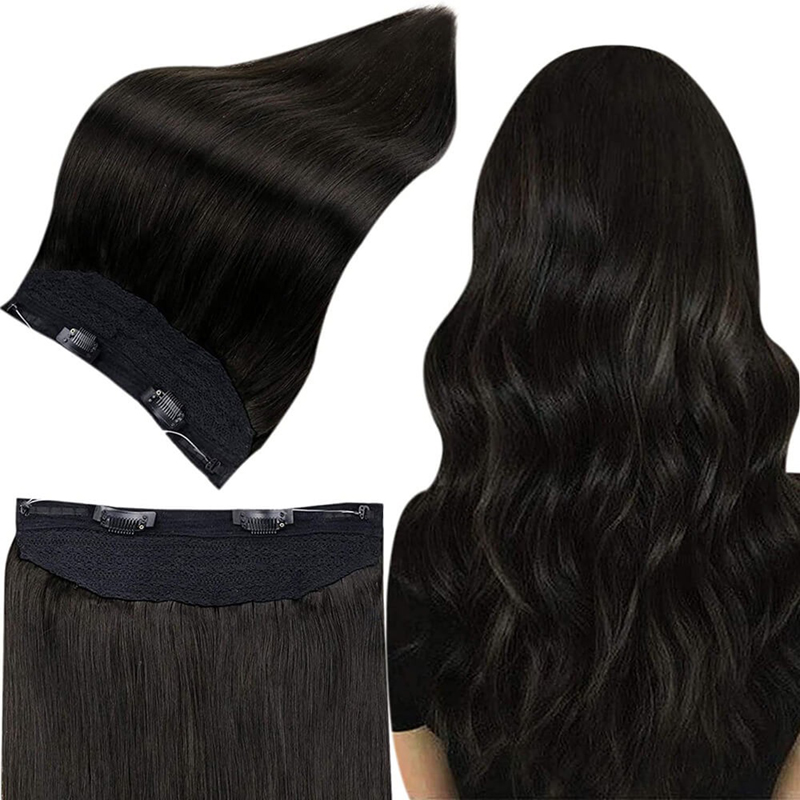 Extension de cheveux humains Halo 100g Off Black #1B Extensions de cheveux Halo invisibles