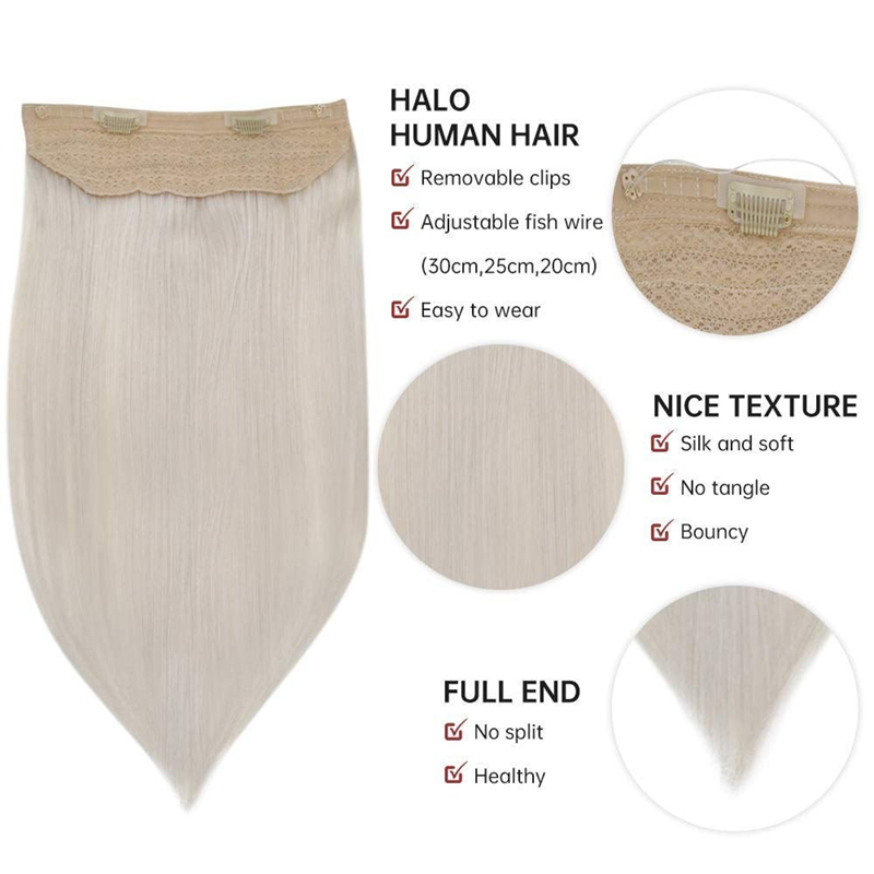 Extensions de cheveux humains Halo Blonde glacée #1000 Extension de cheveux Halo invisible
