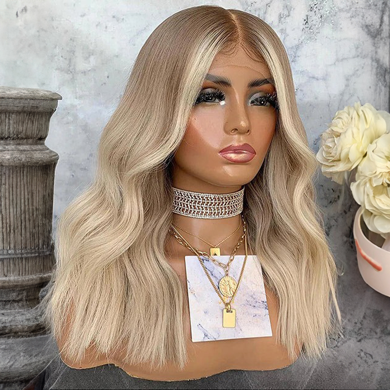 Highlight Ash Blonde Wavy 13x4 Lace Wig Glueless Front Lace Perruque de cheveux humains