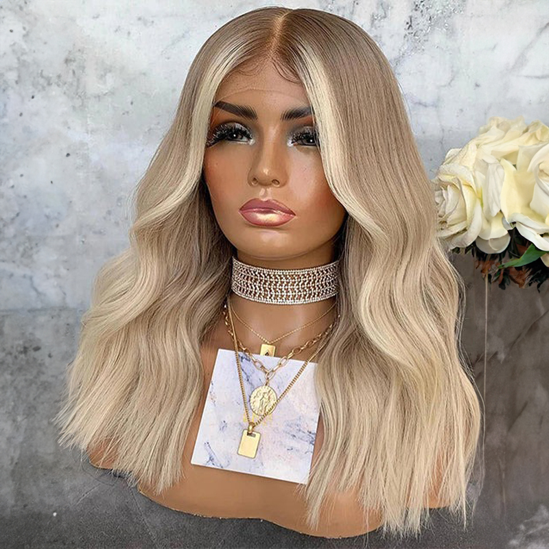 Highlight Ash Blonde Wavy 13x4 Lace Wig Glueless Front Lace Perruque de cheveux humains