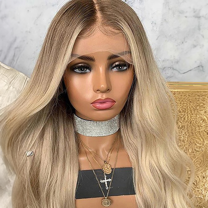 Highlight Ash Blonde Wavy 13x4 Lace Wig Glueless Front Lace Perruque de cheveux humains
