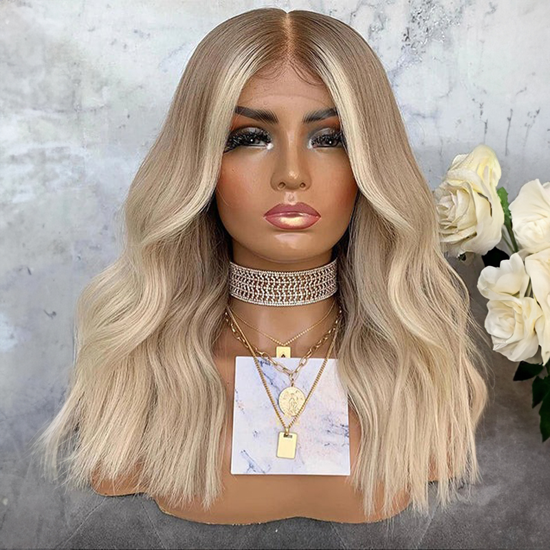 Highlight Ash Blonde Wavy 13x4 Lace Wig Glueless Front Lace Perruque de cheveux humains