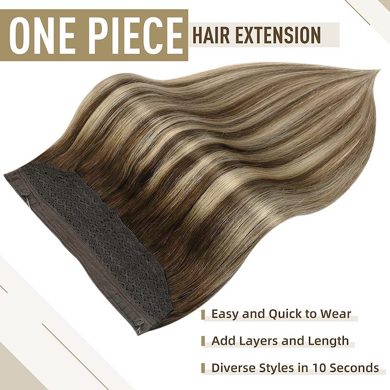 Extensions de cheveux Halo blonds à reflets, Extensions de fil de poisson brun #4/24/4