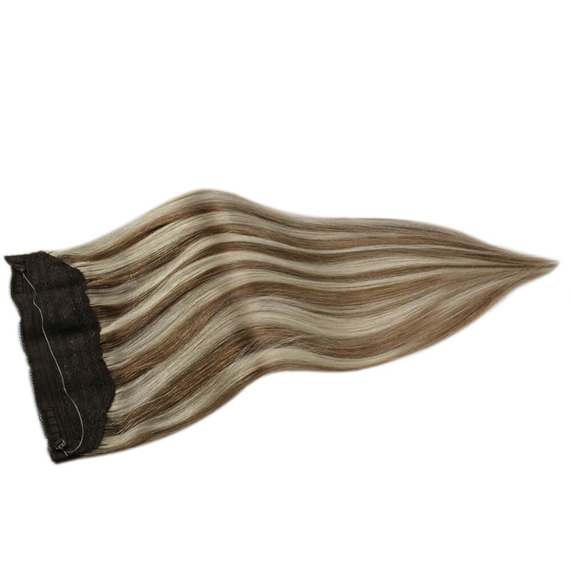 Mettre en évidence l'extension de cheveux Halo Extensions de fil de poisson réel humain # P8/60