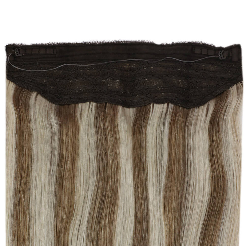 Mettre en évidence l'extension de cheveux Halo Extensions de fil de poisson réel humain # P8/60