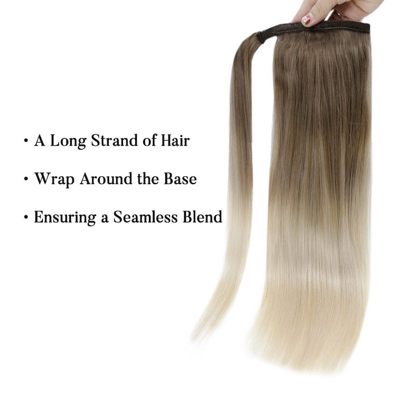 Extensions de queue de cheval de cheveux humains Balayage #8/60 Clip enveloppant en 100G