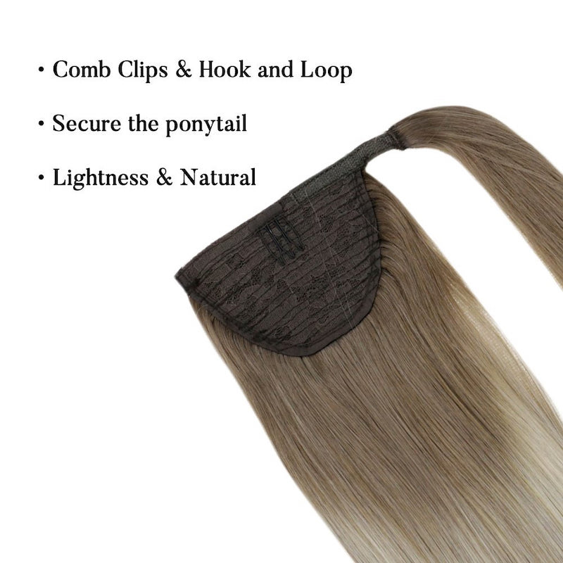 Extensions de queue de cheval de cheveux humains Balayage #8/60 Clip enveloppant en 100G