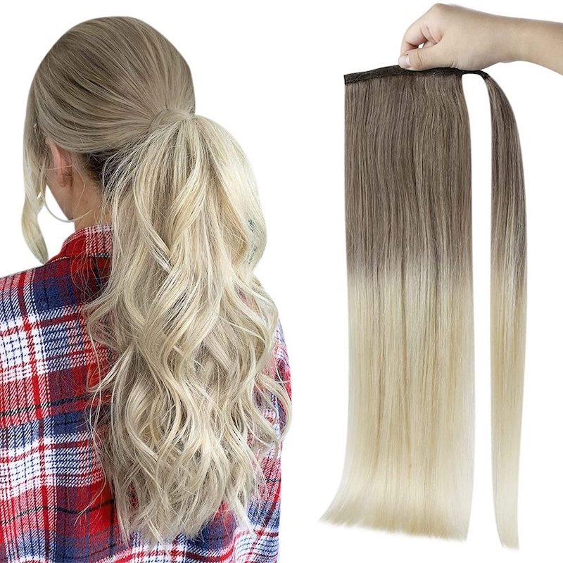Extensions de queue de cheval de cheveux humains Balayage #8/60 Clip enveloppant en 100G