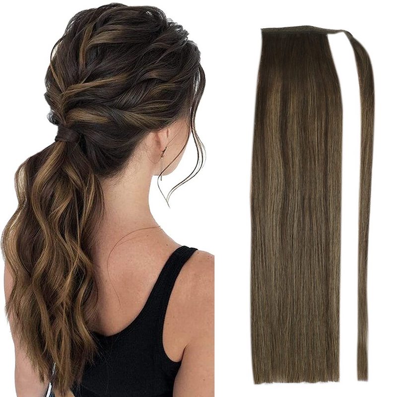 Extensions de queue de cheval de cheveux humains Balayage Faits saillants #2/8/2 100G Droit