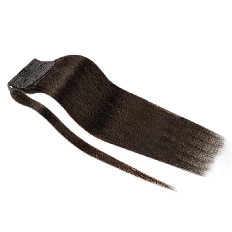 Extensions de queue de cheval de cheveux humains à enrouler autour du clip en 100G #2 Brun le plus foncé
