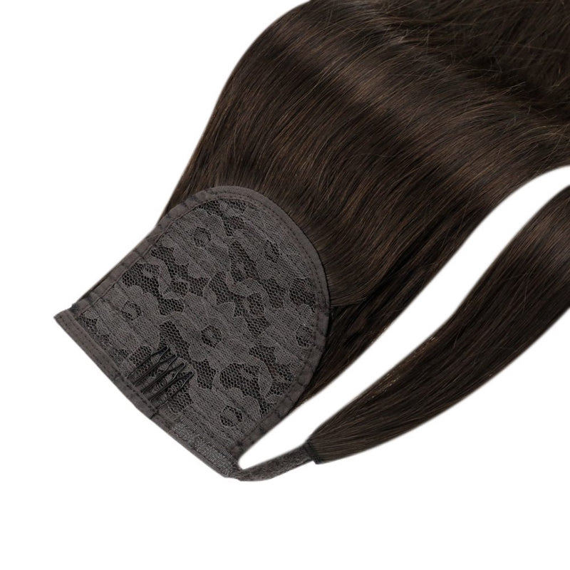 Extensions de queue de cheval de cheveux humains à enrouler autour du clip en 100G #2 Brun le plus foncé
