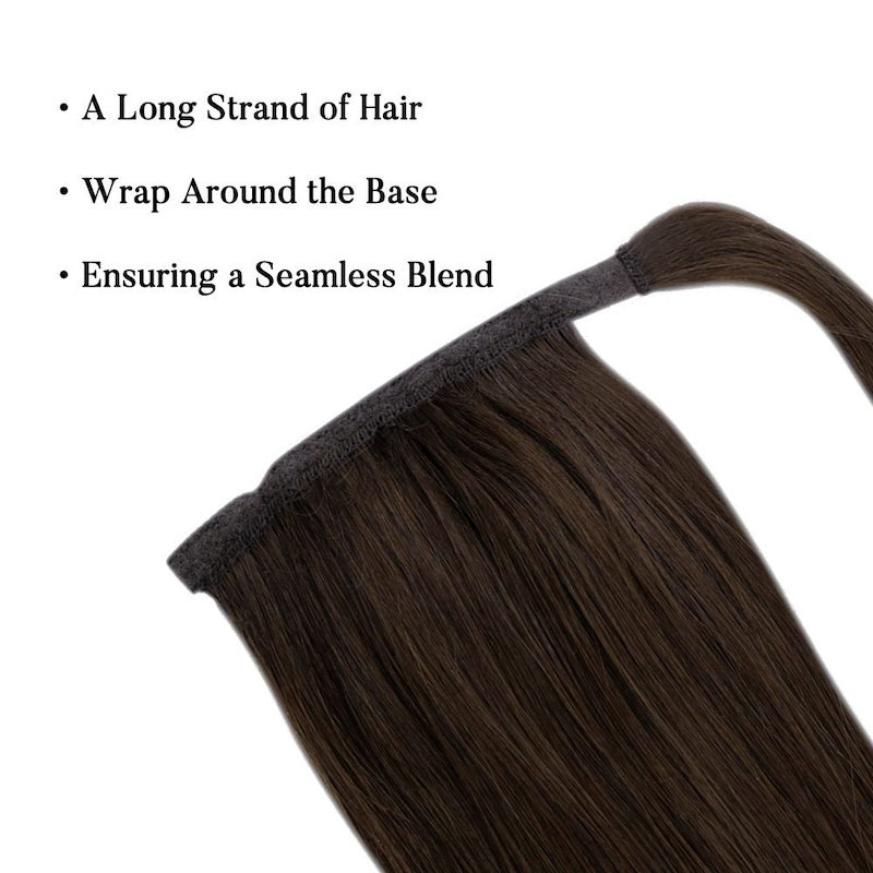 Extensions de queue de cheval de cheveux humains à enrouler autour du clip en 100G #2 Brun le plus foncé