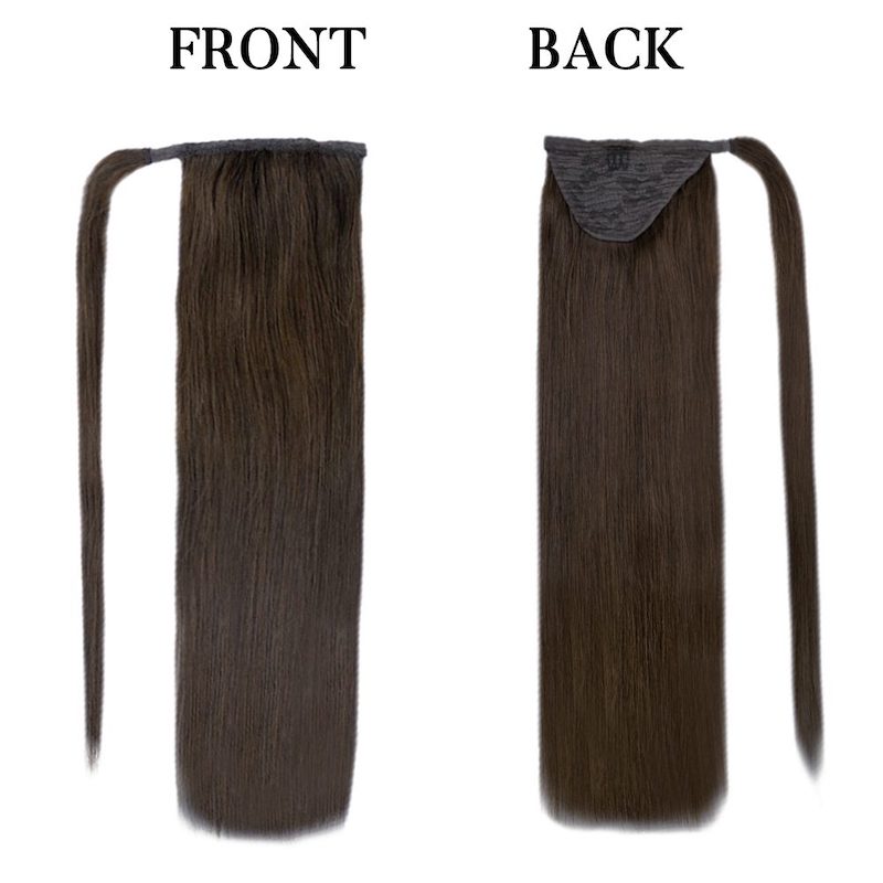 Extensions de queue de cheval de cheveux humains à enrouler autour du clip en 100G #2 Brun le plus foncé