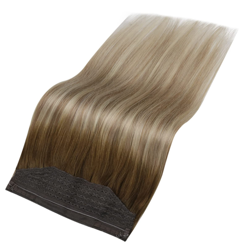 Extensions de cheveux invisibles en fil de fer, cheveux humains ombrés bruns et blonds, 100g