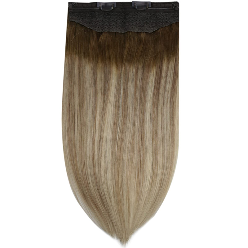 Extensions de cheveux invisibles en fil de fer, cheveux humains ombrés bruns et blonds, 100g
