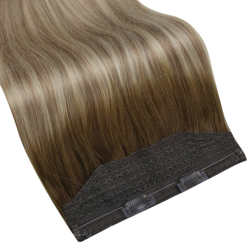 Extensions de cheveux invisibles en fil de fer, cheveux humains ombrés bruns et blonds, 100g