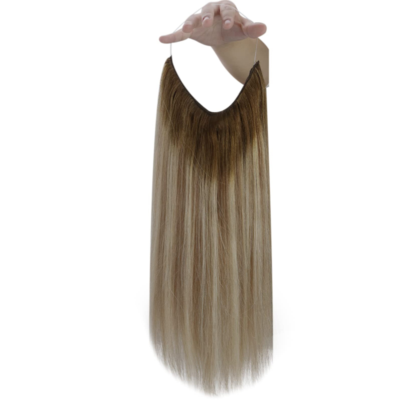 Extensions de cheveux invisibles en fil de fer, cheveux humains ombrés bruns et blonds, 100g