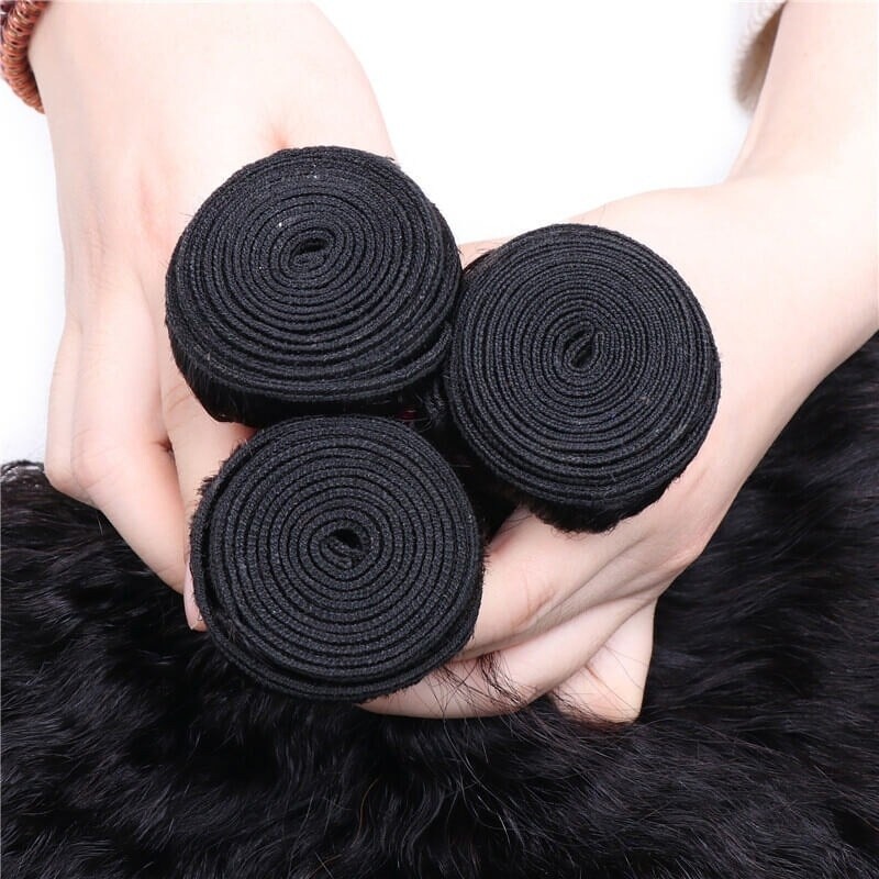 Armure de cheveux raides crépus 3 extensions de trame de cheveux humains vierges