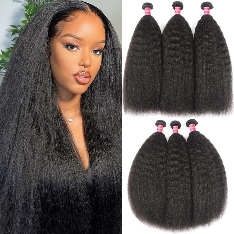 Armure de cheveux raides crépus 3 extensions de trame de cheveux humains vierges