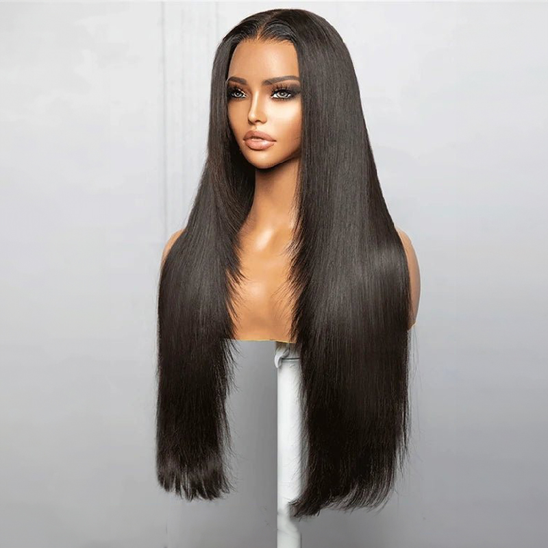 Perruque Lace Front Wig 13x4 HD, coupe en couches, pré-épilée, sans idée, couleur naturelle